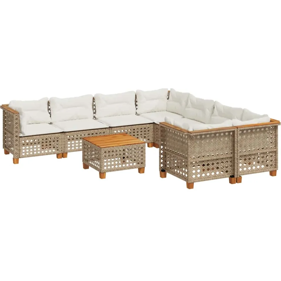 vidaXL 9-delige Loungeset met kussens poly rattan beige, foto 3