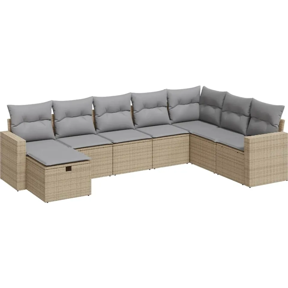 vidaXL 8-delige Loungeset met kussens poly rattan beige, foto 3