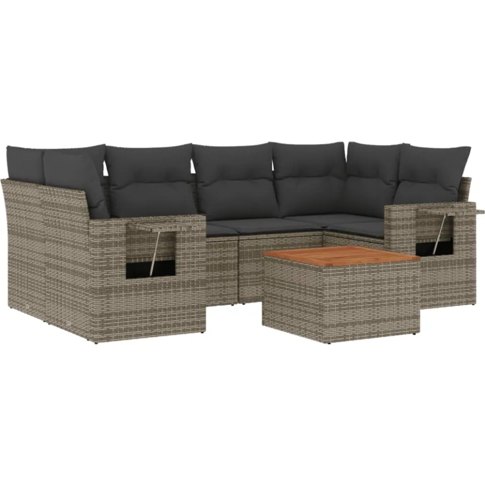 vidaXL 7-delige Loungeset met kussens poly rattan grijs, foto 3