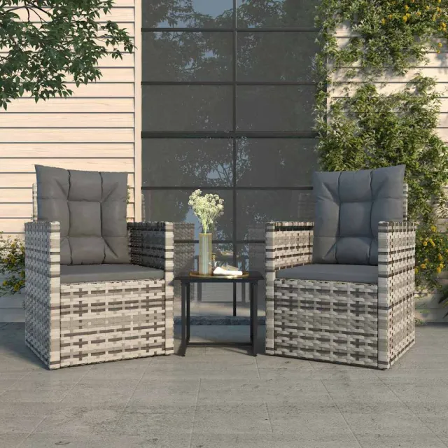 vidaXL 3-delige Loungeset met kussens poly rattan grijs, foto 2
