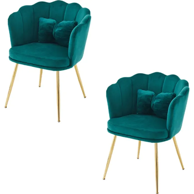 Merax Set van 2 Moderne Fluwelen Stoelen met Bloemblad Rugleuning en Vergulde Metalen Poten – Groen met Goud Groente