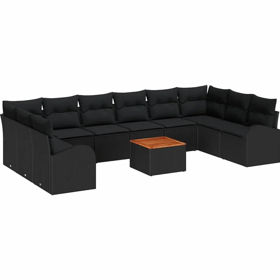 vidaXL Tuinbankenset 11 st Zwart poly rattan