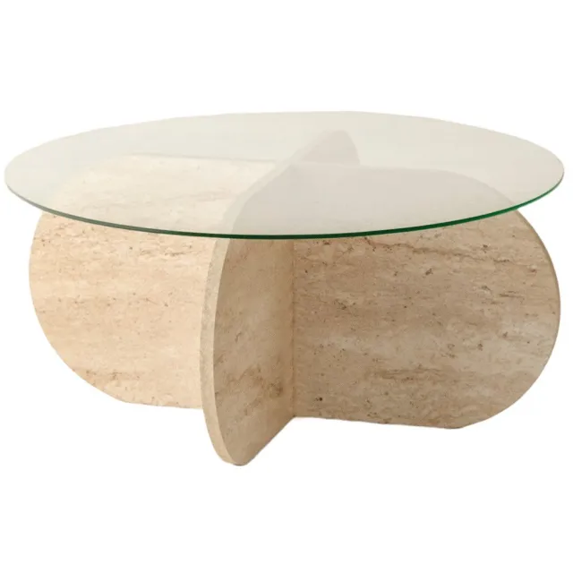 Skye Decor , Salontafel, Bubble - Transparent, Glas, Travertin, 75 x 75 x 35 cm Travertijn