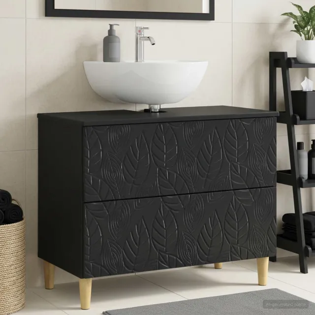 vidaXL Badkamer wastafelkast DELFT Zwart 82 x 41 x 59 cm Bewerkt hout, foto 2