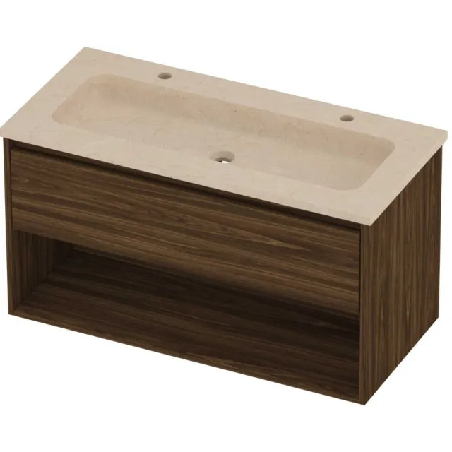 Proline Rollo Badmeubelset Hardsteen Elegant Schap 100x46x54 cm Sand Stone Cabana Oak Eiken