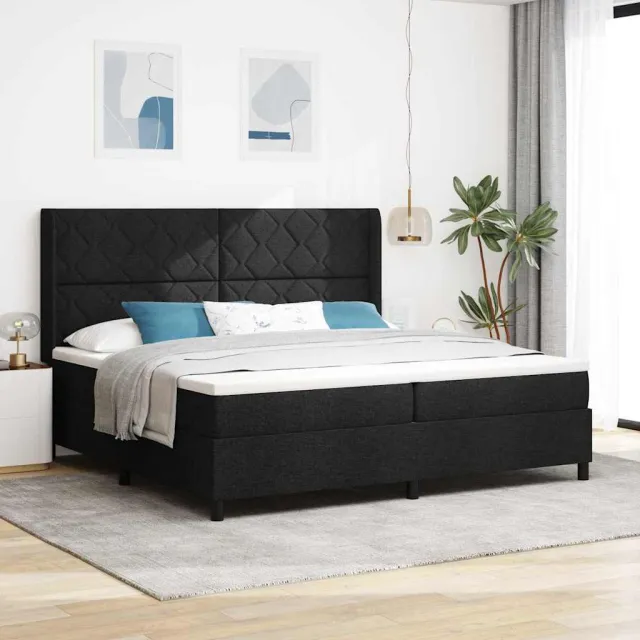 vidaXL LED Box Spring Bed met hoofdeinde Zwart 200 x 200 cm Stof