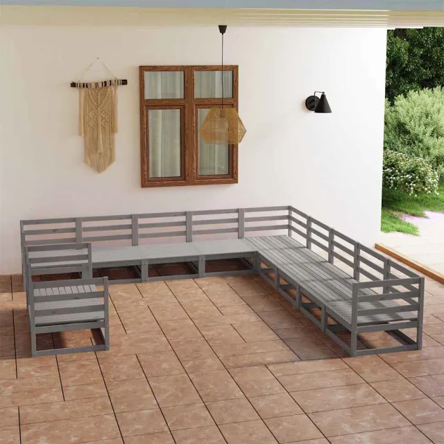 vidaXL 11-delige Loungeset massief grenenhout grijs, foto 2