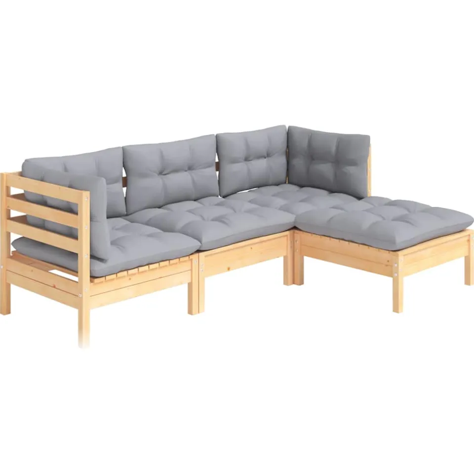 vidaXL 4-delige Loungeset met grijze kussens grenenhout grijs, foto 2