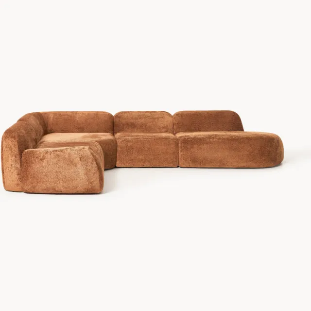 Westwing Collection XL modulaire hoekbank Wolke van teddy bouclé Terracotta