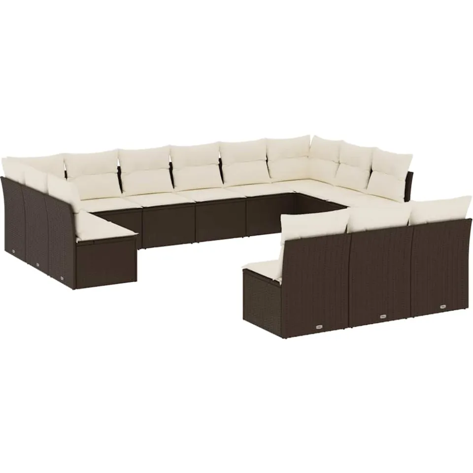 vidaXL 13-delige Loungeset met kussens poly rattan bruin, foto 3