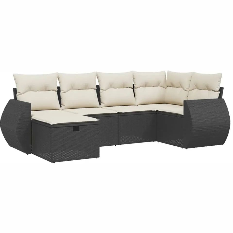 vidaXL 6-delige Loungeset met kussens poly rattan zwart, foto 3