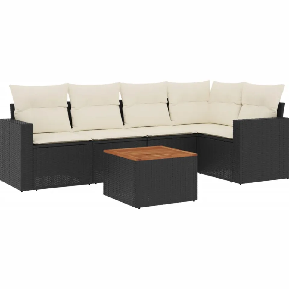 vidaXL 6-delige Loungeset met kussens poly rattan zwart, foto 3