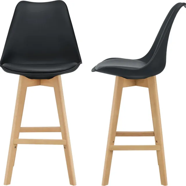 en.casa Barkruk set van 2 kunstleer en beuken 105x48x58 cm zwart
