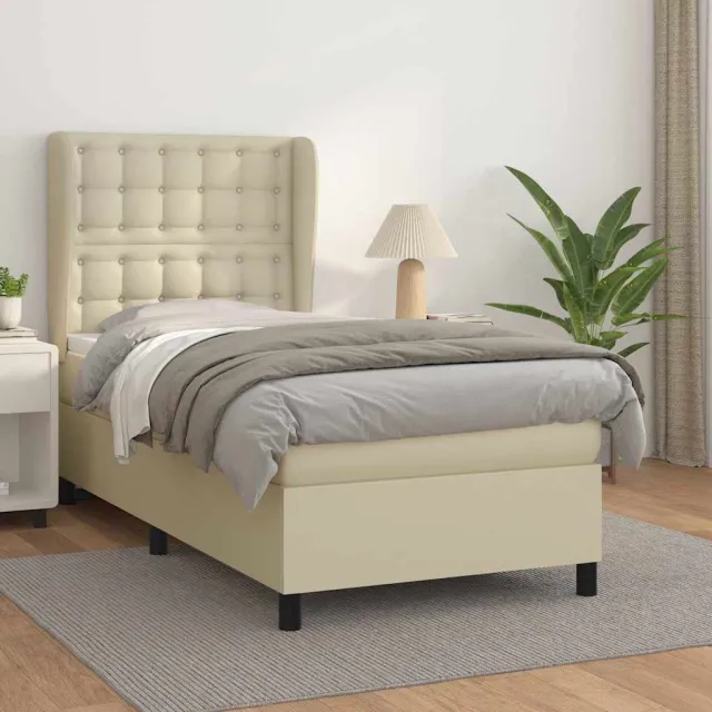 vidaXL Boxspring met matras kunstleer crèmekleurig 90x190 cm