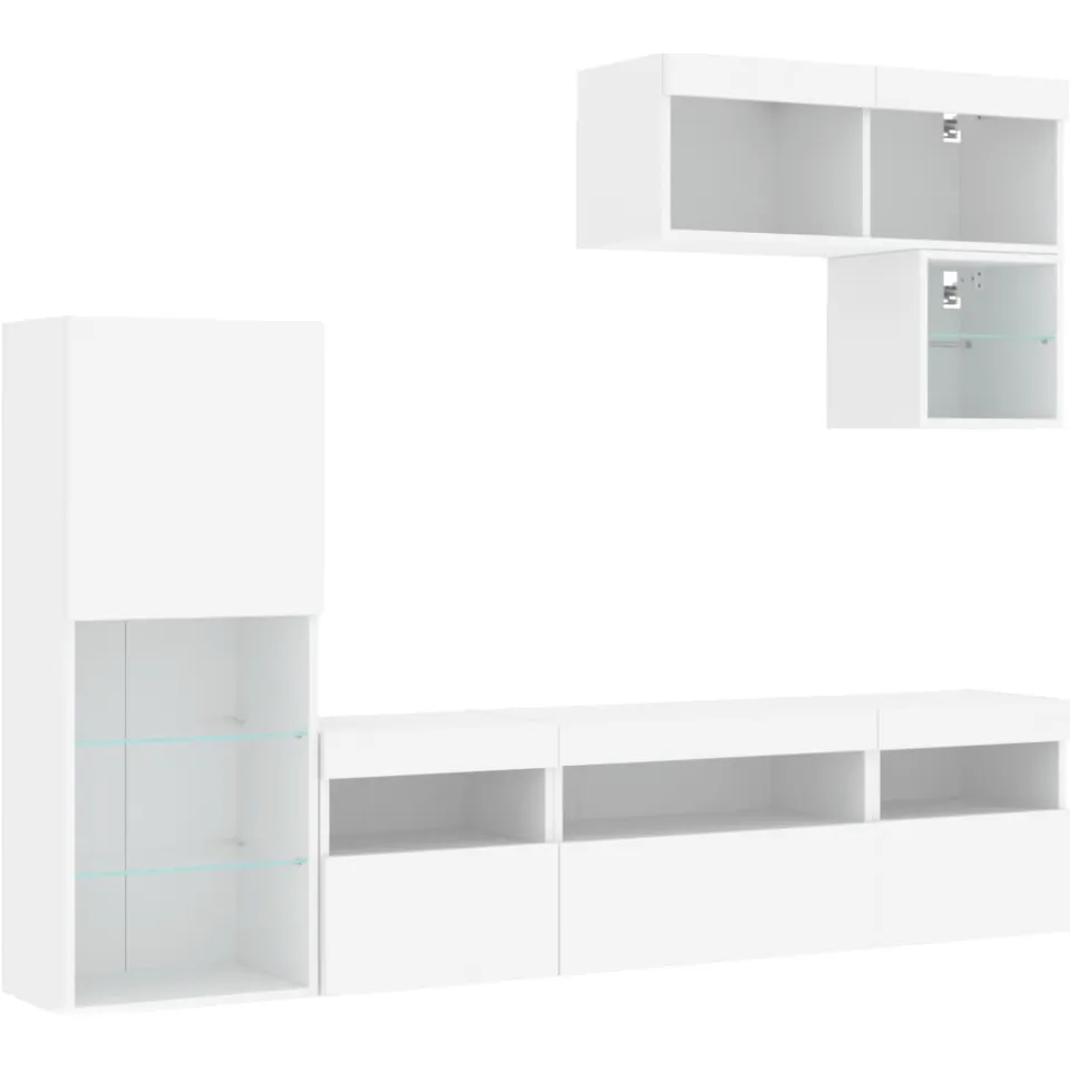 vidaXL 6-delige Tv-wandmeubelset met LED-verlichting bewerkt hout wit