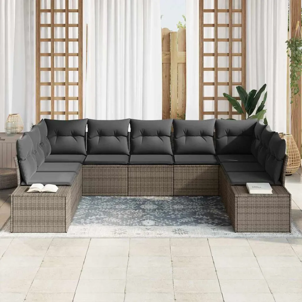 vidaXL Tuin Sofa Set 9 st Grijs poly rattan, foto 3