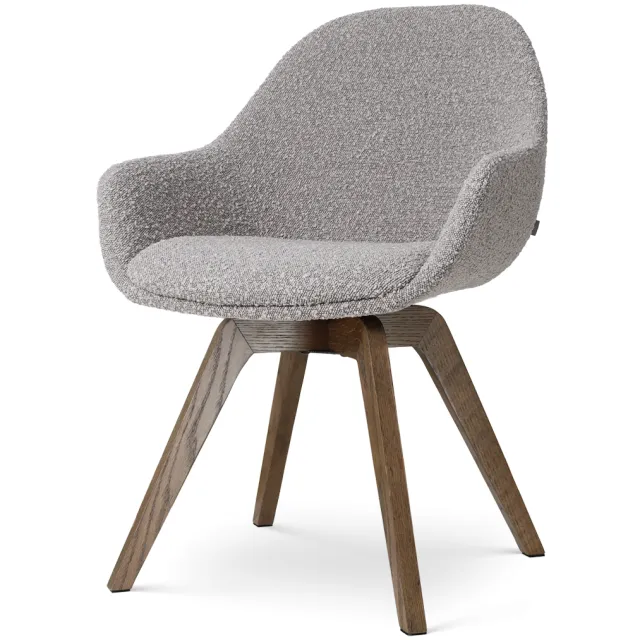 Nolon Noor-Mae draaibare eetkamerstoel bouclé taupe - walnoot houten onderstel