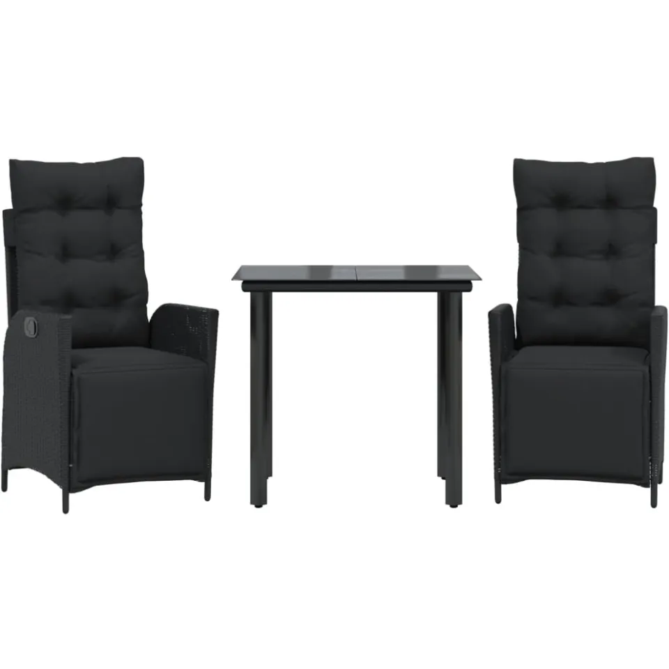 vidaXL 3-delige Tuinset met kussens poly rattan zwart, foto 3