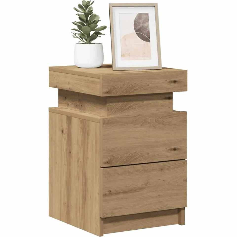 vidaXL Nachtkastje met LED 35x39x55 cm bewerkt hout artisanaal eiken Bruin