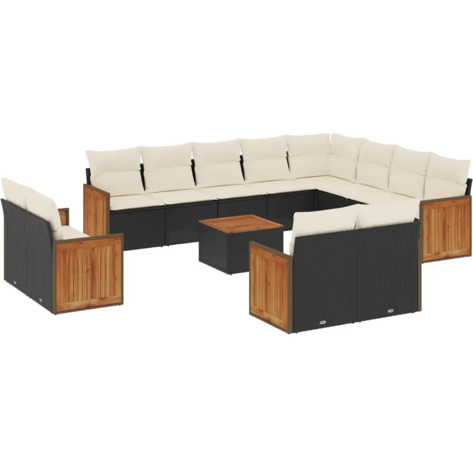 vidaXL 13-delige Loungeset met kussens poly rattan zwart