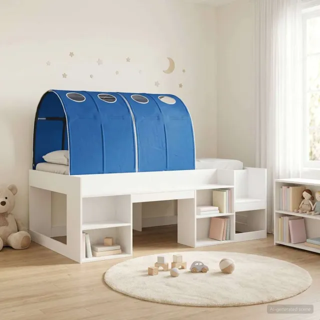 vidaXL Bedframe met tunnel met plank 3 st Wit en Blauw Bewerkt hout