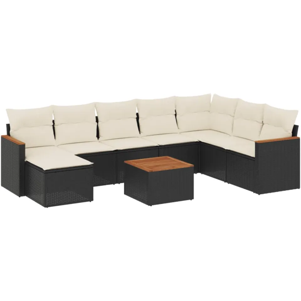 vidaXL 9-delige Loungeset met kussens poly rattan zwart, foto 3