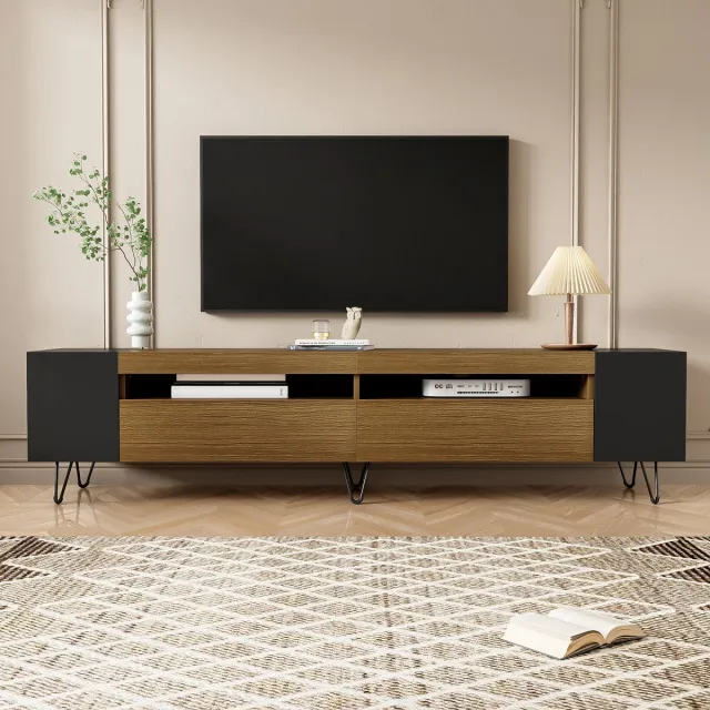 KOMHTOM Moderne tv-kast - zwart en houtlook - lengte 180 cm Zwart+Hout