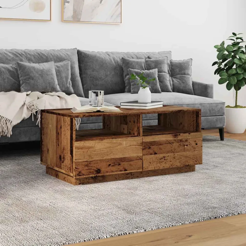 vidaXL Salontafel met LED-verlichting 90x49x40 cm oud houtkleurig bruin, foto 2