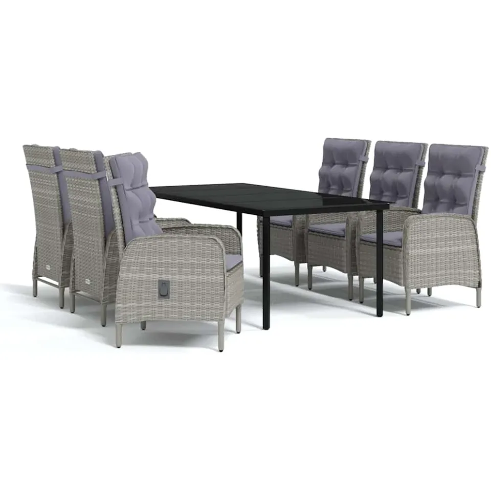 vidaXL 7-delige Tuinset met kussens grijs en zwart, foto 3