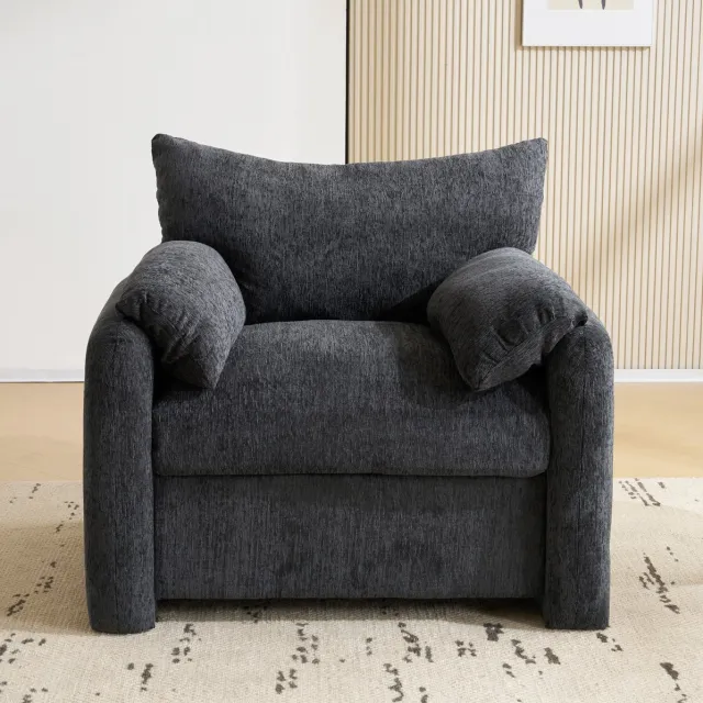 MEUNIQ moderne grijze chenille fauteuil met armleuningen, hoge rugleuning, zachte zitting en 150 kg draagvermogen voor woonkamer of slaapkamer Grijs