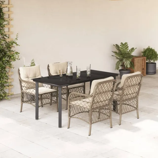 vidaXL 5-delige Tuinset met kussens poly rattan beige, foto 2