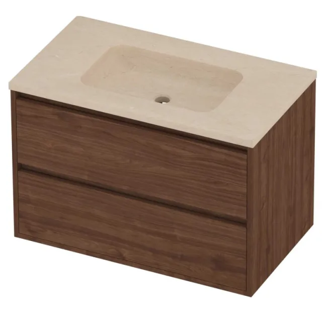 Proline Rollo Badmeubelset Hardsteen Elegant 80x46x54 cm Sand Stone Indian Walnut Houtlook
