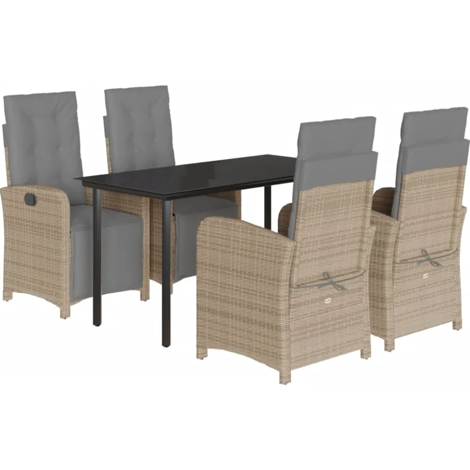 vidaXL 5-delige Tuinset met kussens poly rattan beige, foto 3