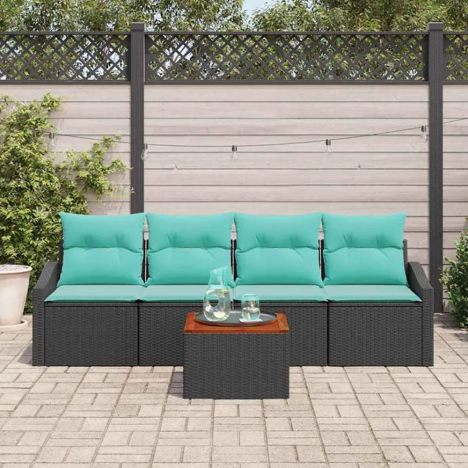 vidaXL Tuinbankenset 5 st Zwart poly rattan, foto 3