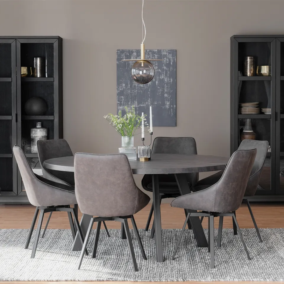 Rowico Home Fred houten eettafel donkerbruin - Ø 160 cm bruin, foto 2