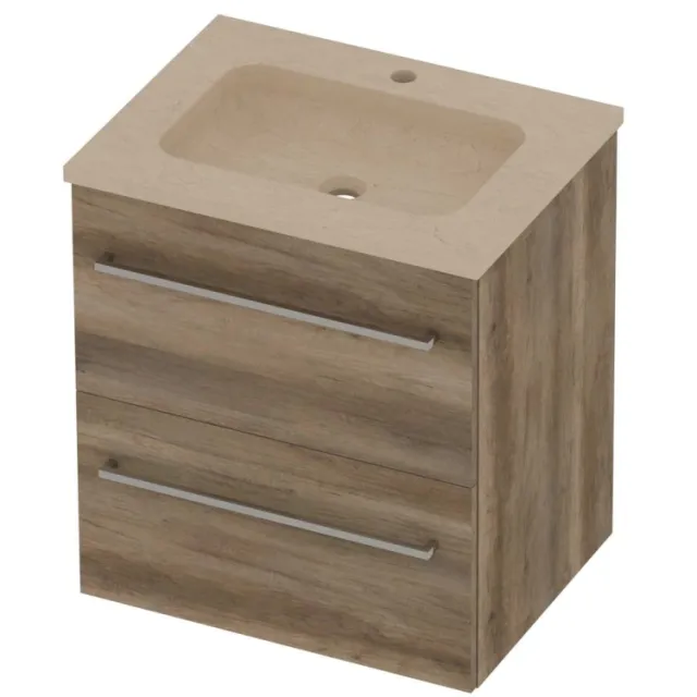 Basic-Line Rocky 46 Badmeubelset Hardsteen 1 Kraangat 60x46x62 cm Scotch Oak Sand Stone Beige