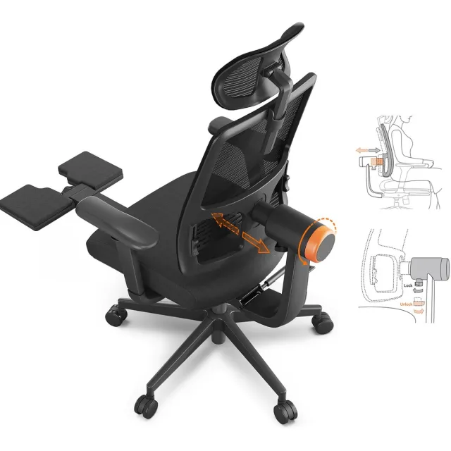 Newtral Ergonomische Bureaustoel met Laptoptafel – 4D Armleuningen, Adaptieve Lendensteun, Verstelbare Zitdiepte, Voetsteun – Voor Thuiswerken Zwart