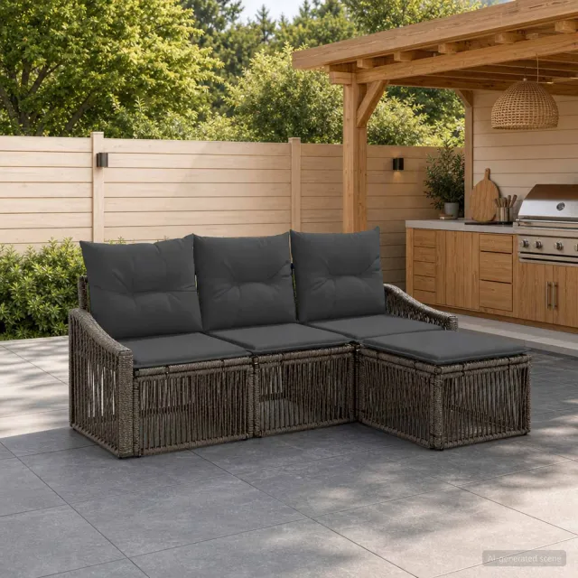 vidaXL Tuinbankenset 4 st 4-zits Grijs poly rattan, foto 2