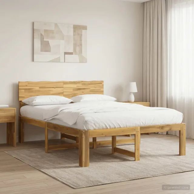 vidaXL Tweepersoonsbed met hoofdeinde ROSTOCK Witgewassen 135 x 190 cm Bruin