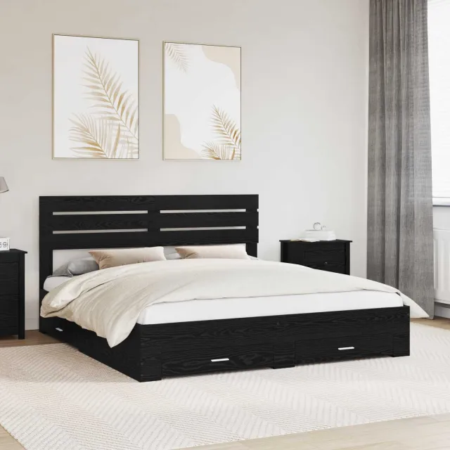 vidaXL Bedframe met lade Zwart Eiken 180 x 200 cm Bewerkt hout