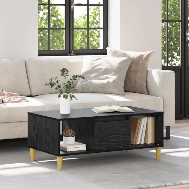vidaXL Salontafel Zwart Eiken 90 x 50 x 26.5 cm Bewerkt hout, foto 2