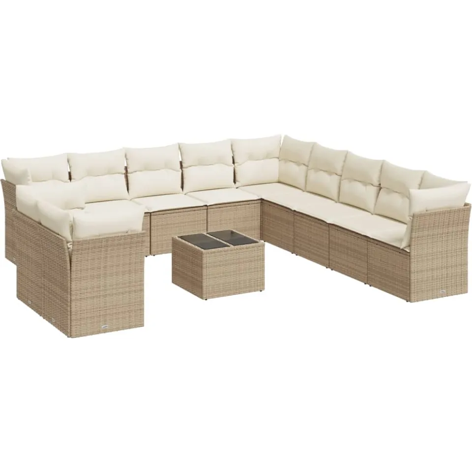 vidaXL 12-delige Loungeset met kussens poly rattan beige