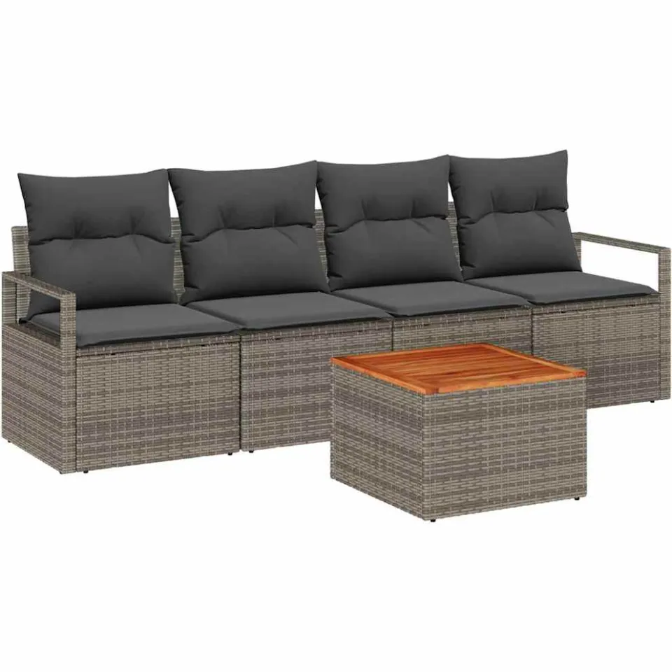 vidaXL Tuinbankenset 5 st Grijs poly rattan