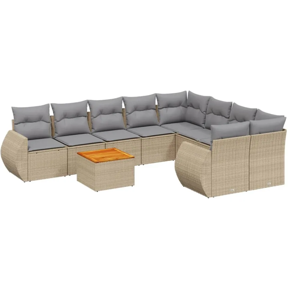 vidaXL 9-delige Loungeset met kussens poly rattan beige, foto 3