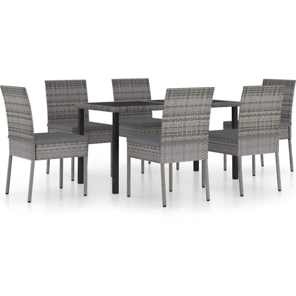 vidaXL 7-delige Tuinset poly rattan grijs
