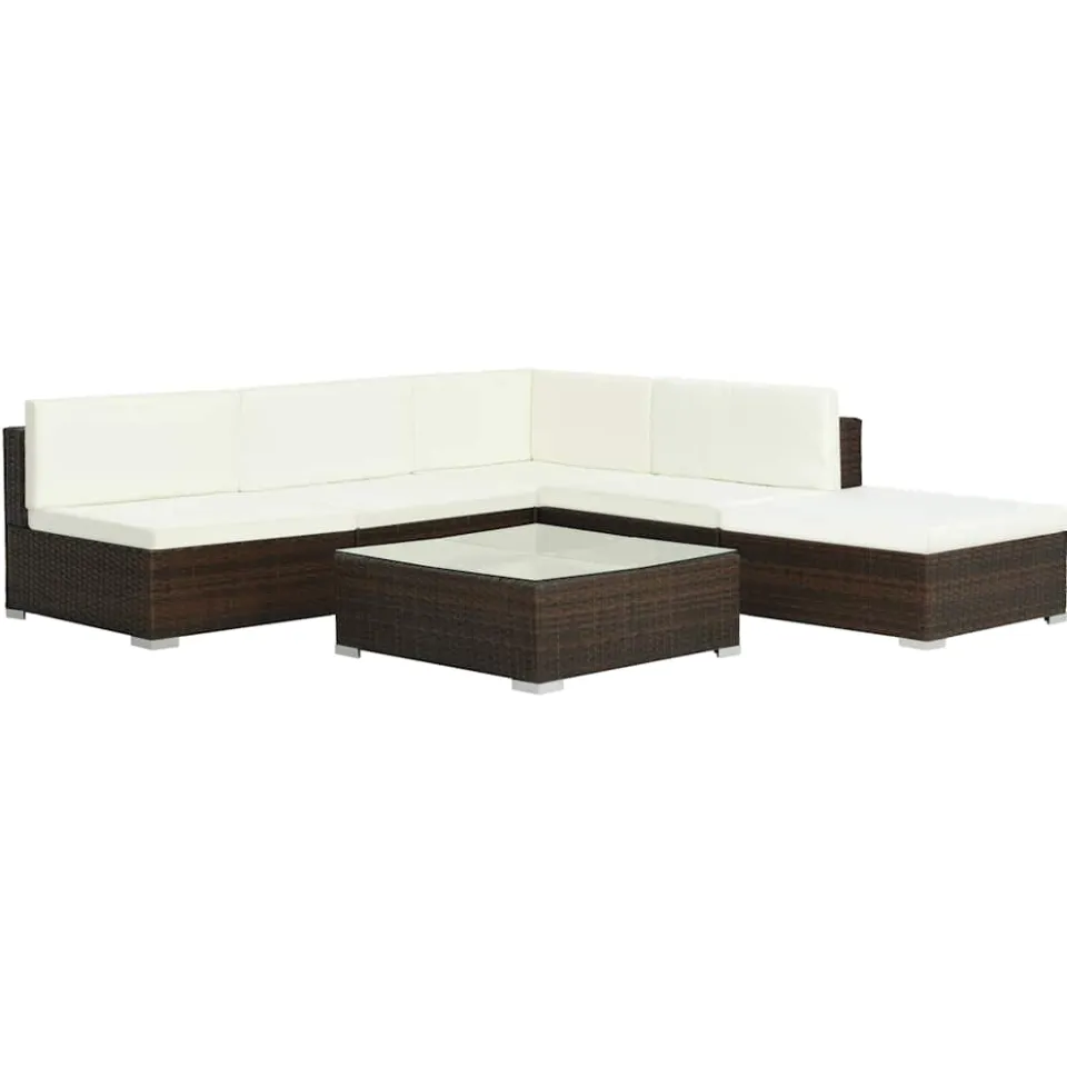 vidaXL 6-delige Loungeset met kussens poly rattan bruin