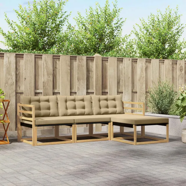 vidaXL Buiten bankenset 4 st 4-zits Wit en Beige