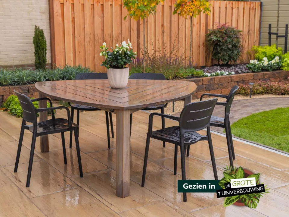 ROUGH Furniture ROUGH-S Triangular dining tuintafel 170x170x170x76cm bruin, foto 3