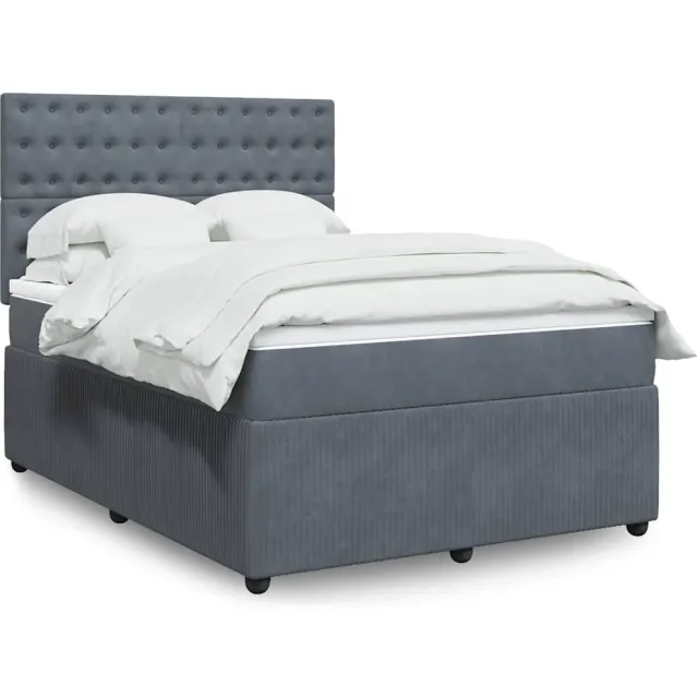 vidaXL Boxspring met matras fluweel donkergrijs 140x200 cm grijs