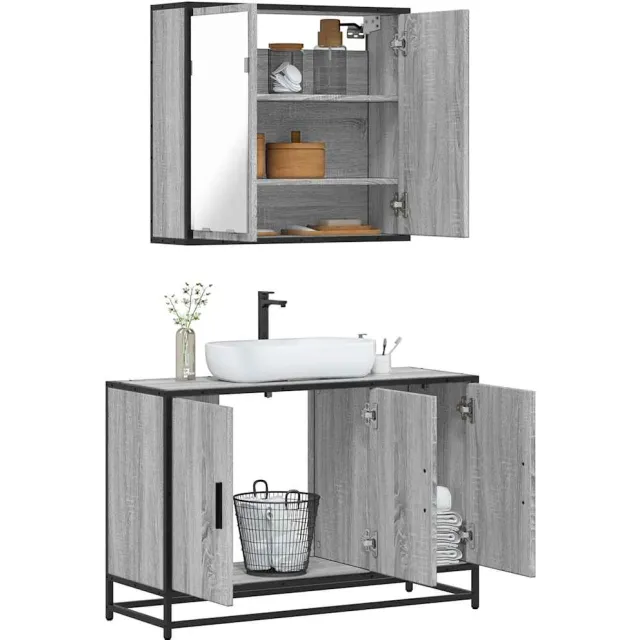 vidaXL 2-delige Badkamermeubelset bewerkt hout grijs sonoma eikenkleur, foto 2